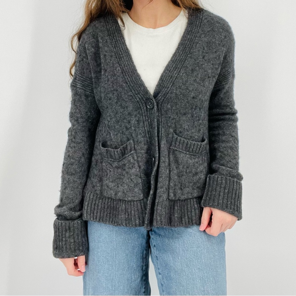 J. Crew Wool Alpaca Blend Slouchy Button Down Cardigan Sweater Charcoal Gray S